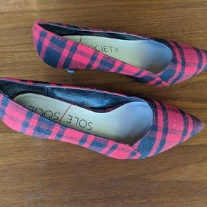 Plaid Red and Black Pointed Heels
